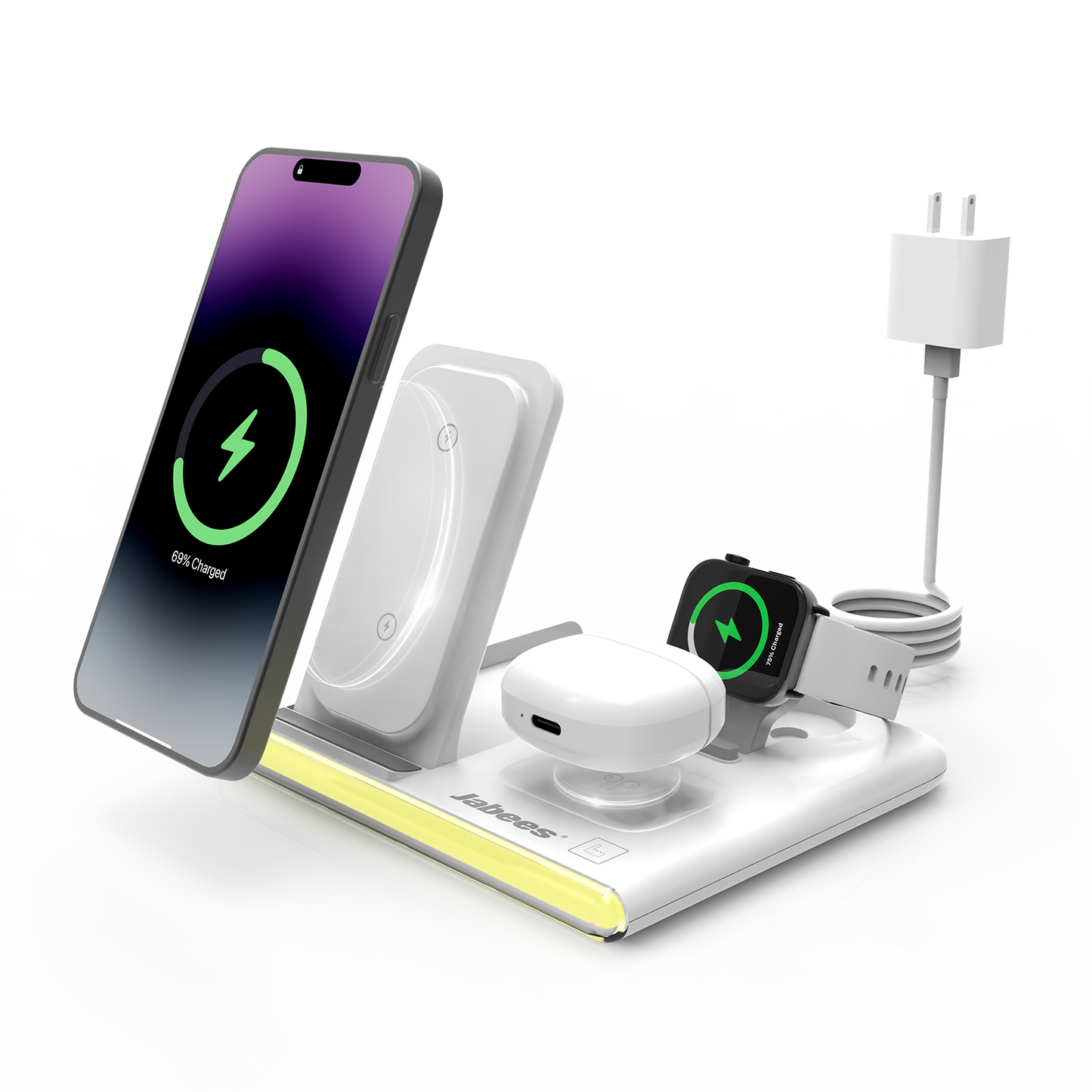 PowerGlow - Jabees PowerGlow 4-In-1 Foldable Wireless Charging Station with LED Night Light-0