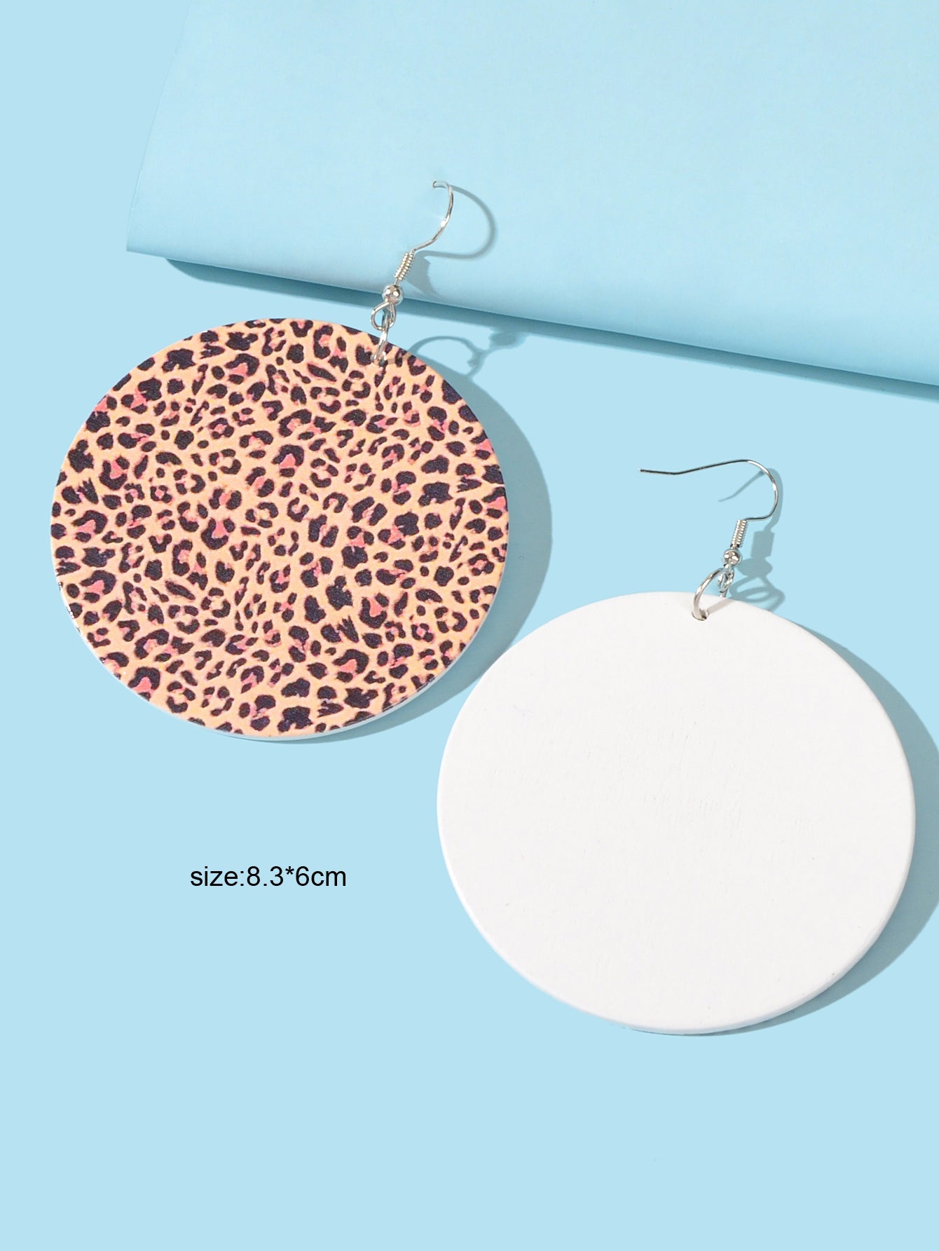 Personality Leopard Pattern Round Wood Big Dangle Earrings Girl Party Decoration-2