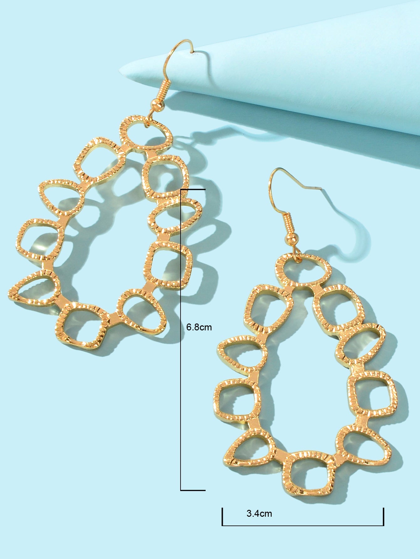 Geometric Design Gold Metal Hollow Dangle Hook Statement Earrings Lady Jewellery-2