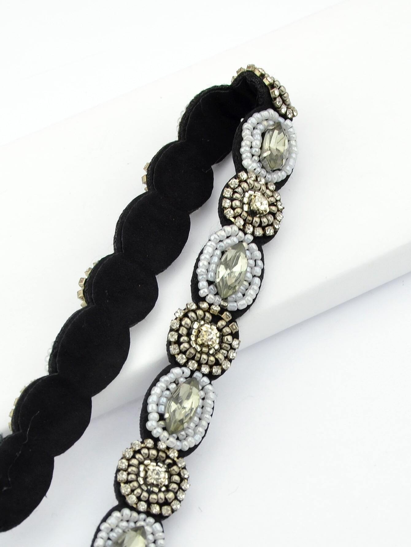 Handmade Braided Rhinestone Pearl Elastic Headbands Hair Bands Hair Accessories-3
