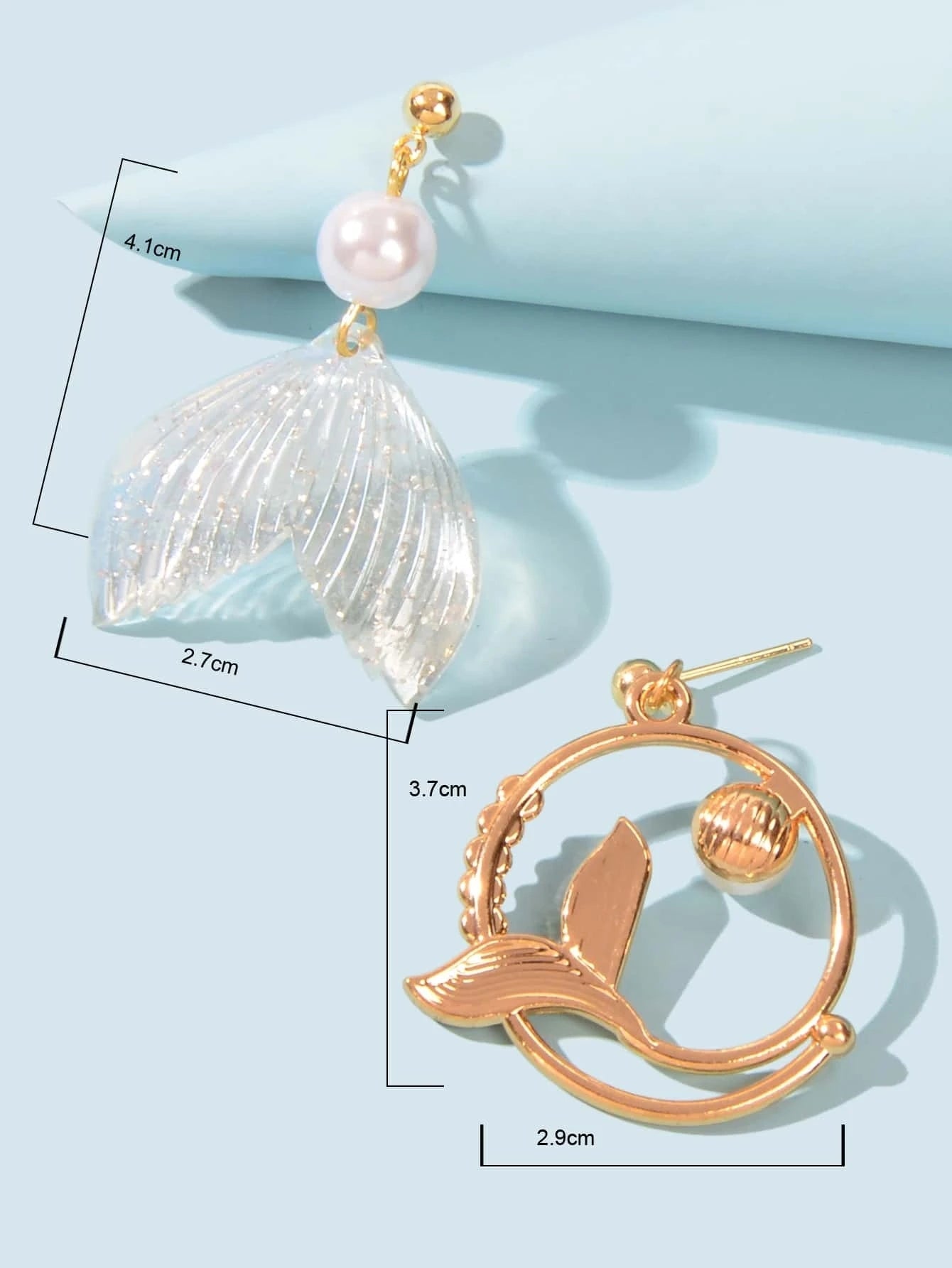 Exquisite Women Accessories Pearl Decor Mermaid Tail Asymmetric Holiday Earrings-3