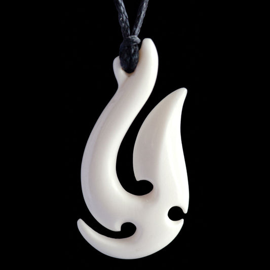 Matau Hook with Koru (2 Sizes) hand-crafted bone pendant-0