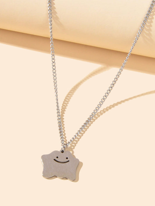 Silver Chain Funny Cartoon Smile Pendant Necklace Personality Designer Jewellery-1