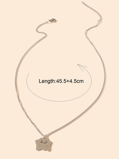 Silver Chain Funny Cartoon Smile Pendant Necklace Personality Designer Jewellery-2
