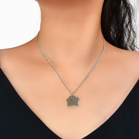 Silver Chain Funny Cartoon Smile Pendant Necklace Personality Designer Jewellery-0