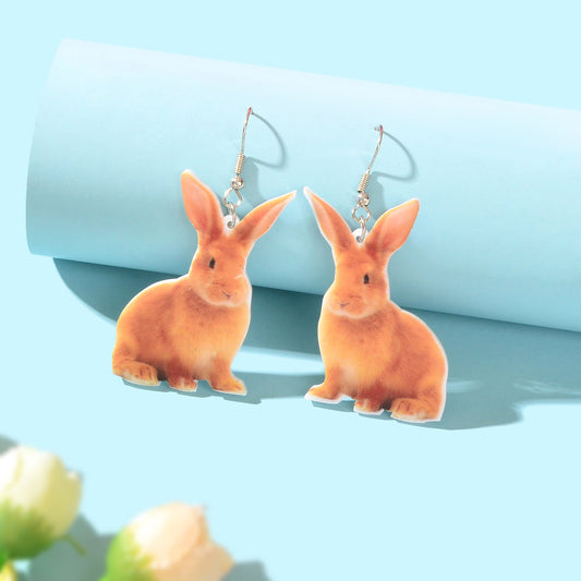 Acrylic Lifelike Rabbit Easter Bunny Dangling Earrings Lovely Animal Accessories-0