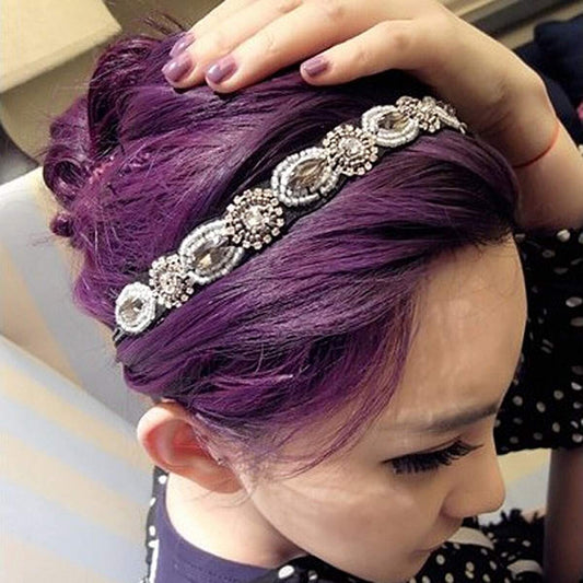 Handmade Braided Rhinestone Pearl Elastic Headbands Hair Bands Hair Accessories-0