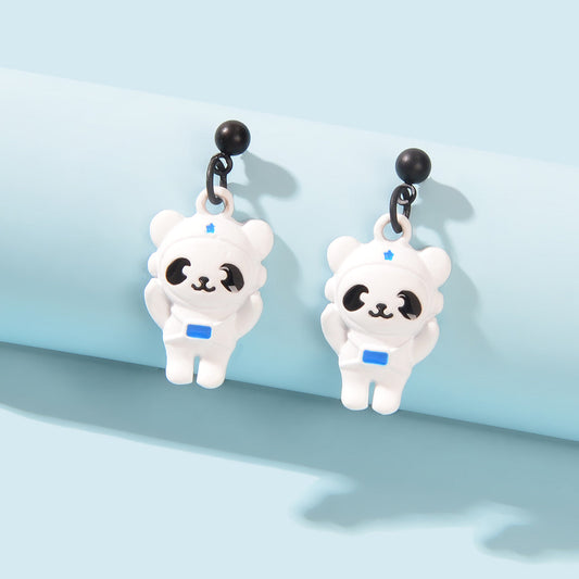 Creative Cartoon Space Series White Astronaut Bear Dangle Earrings Party Favors-0