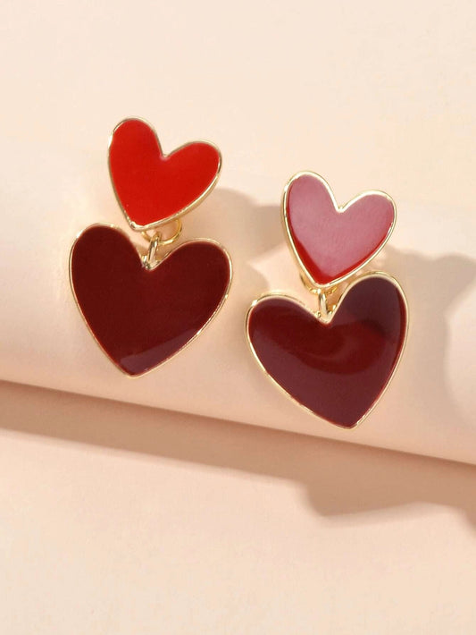 Personality Red Enamel Heart Stud Earrings Women Girls Ear Jacket Dainty Gifts-0