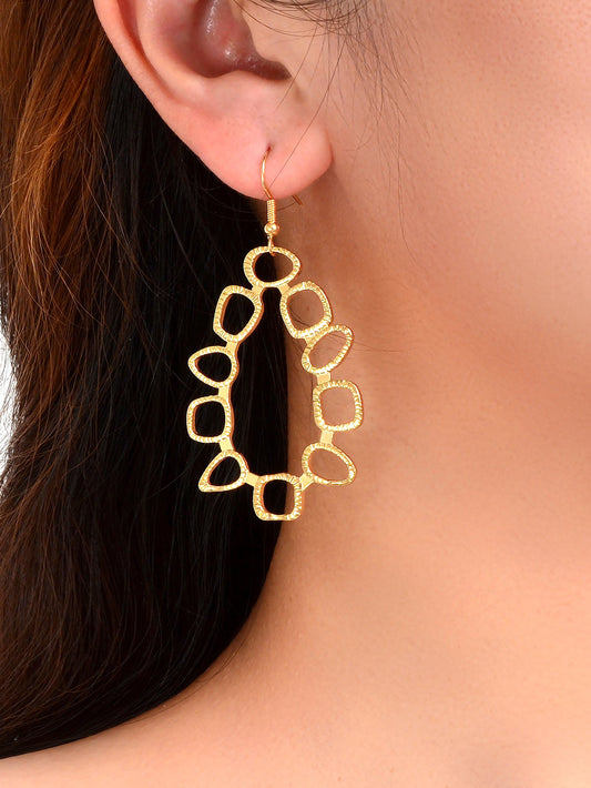 Geometric Design Gold Metal Hollow Dangle Hook Statement Earrings Lady Jewellery-1