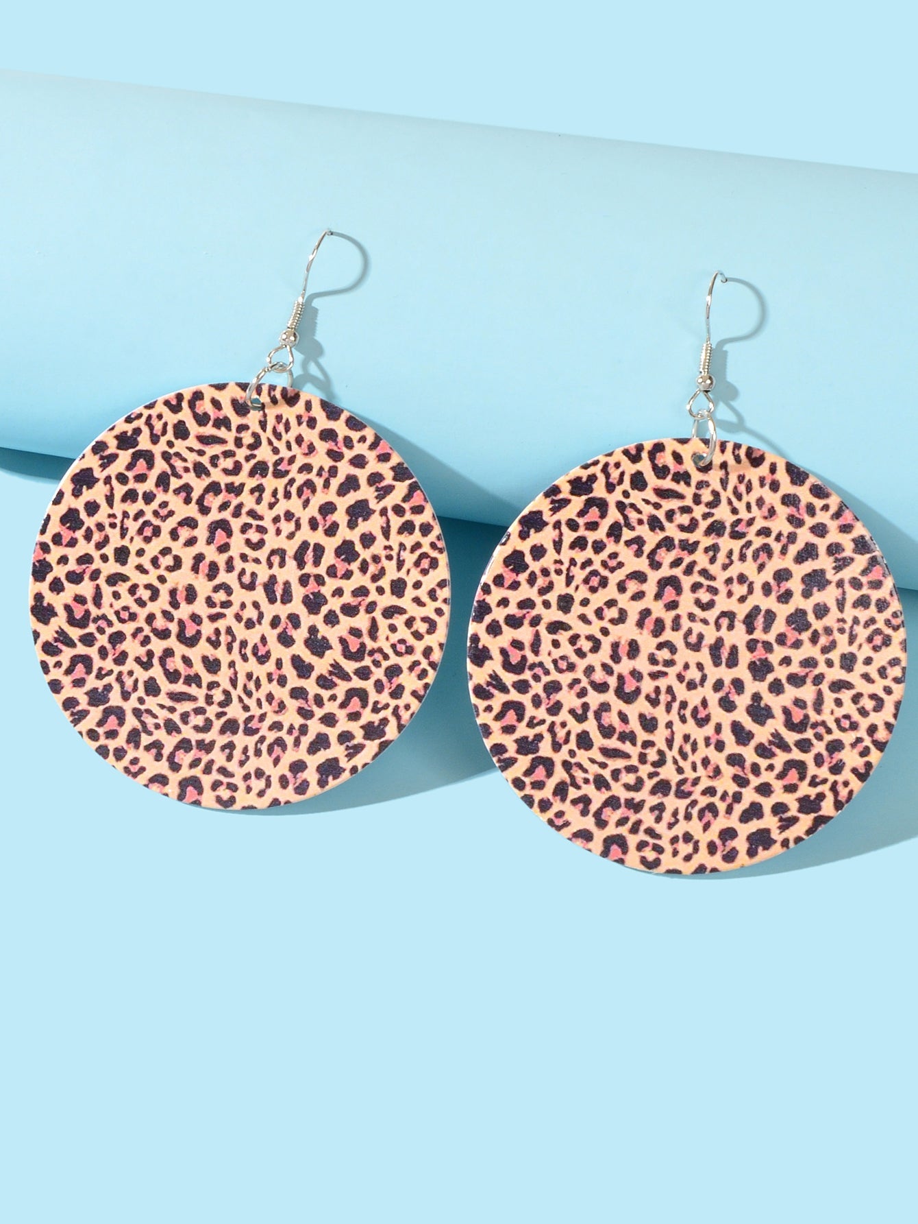 Personality Leopard Pattern Round Wood Big Dangle Earrings Girl Party Decoration-1