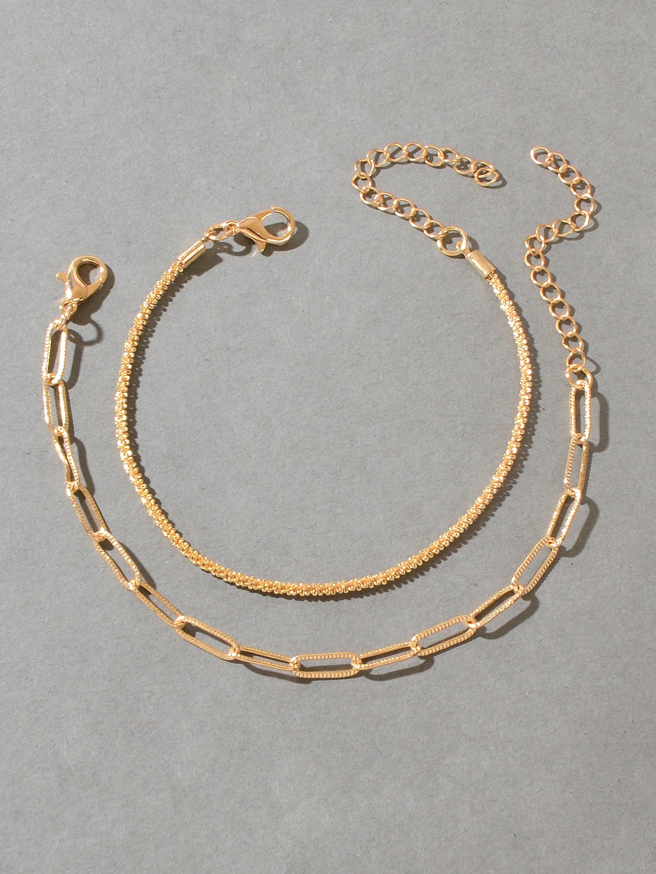 2 pcs Layered Initial Silver Link Chain Bracelets Women Girls Hand Accessories-4