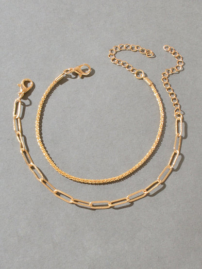 2 pcs Layered Initial Silver Link Chain Bracelets Women Girls Hand Accessories-4