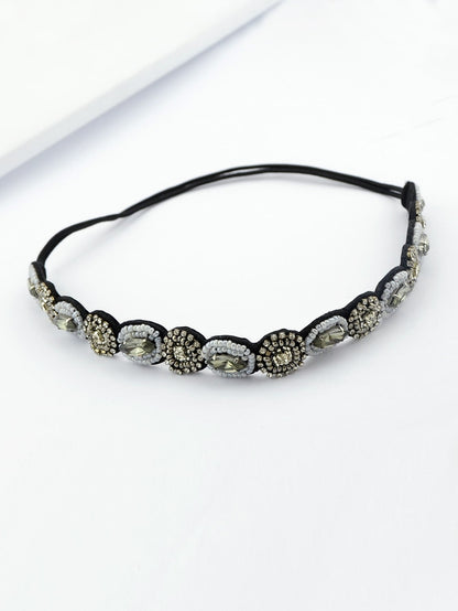 Handmade Braided Rhinestone Pearl Elastic Headbands Hair Bands Hair Accessories-1