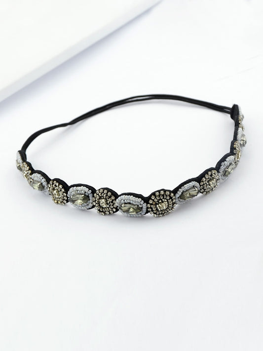 Handmade Braided Rhinestone Pearl Elastic Headbands Hair Bands Hair Accessories-1