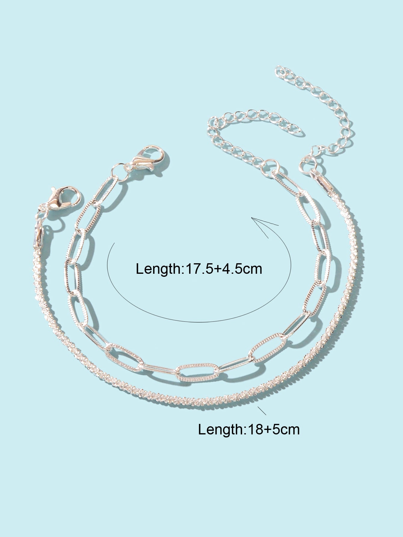 2 pcs Layered Initial Silver Link Chain Bracelets Women Girls Hand Accessories-1