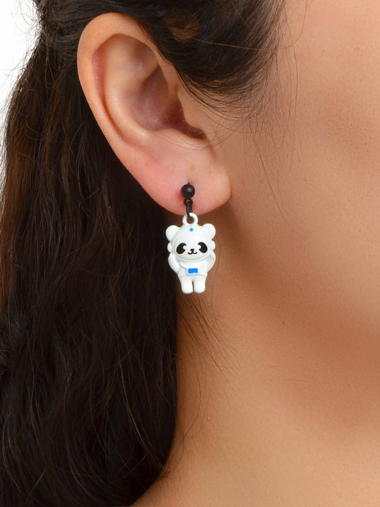 Creative Cartoon Space Series White Astronaut Bear Dangle Earrings Party Favors-1