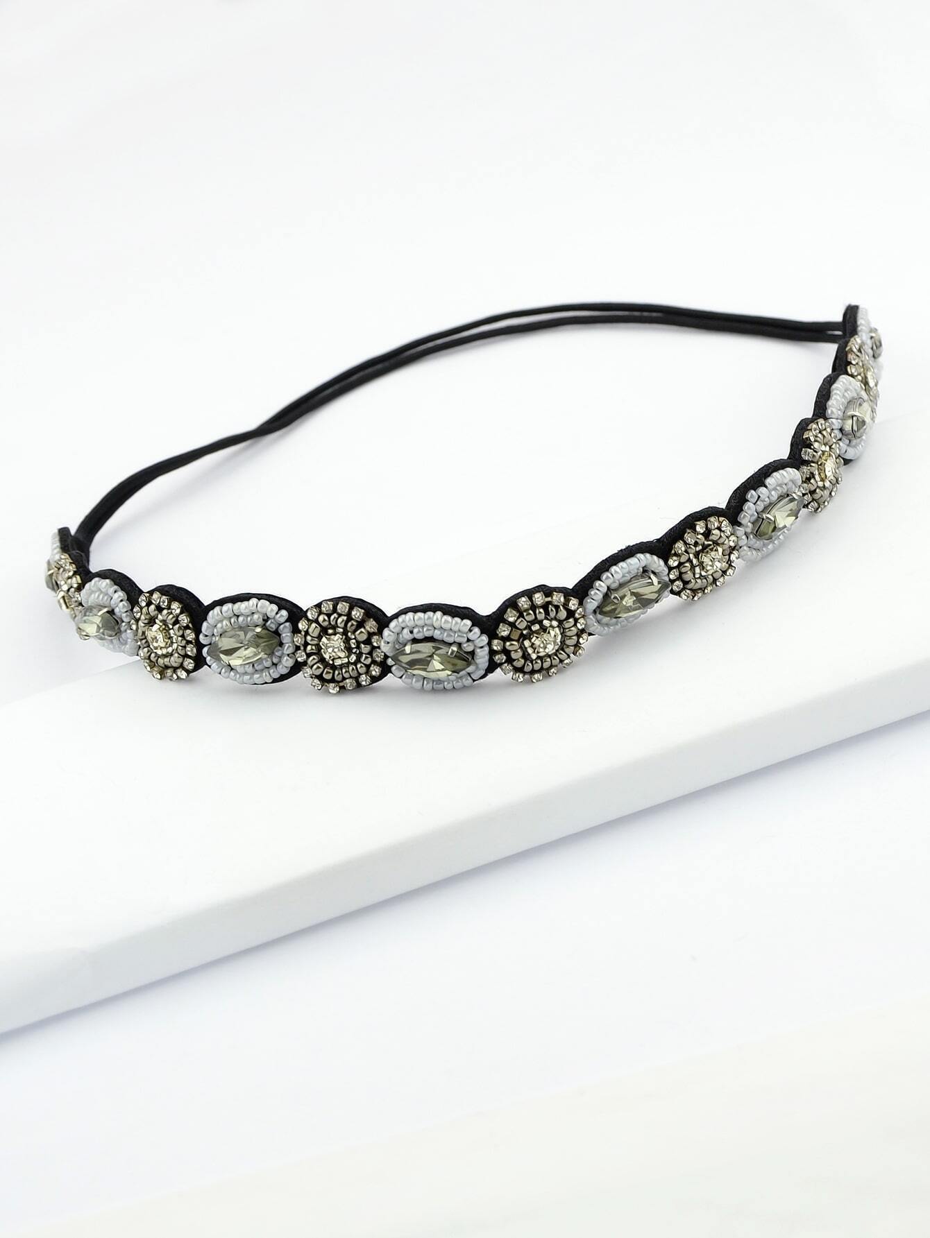 Handmade Braided Rhinestone Pearl Elastic Headbands Hair Bands Hair Accessories-2
