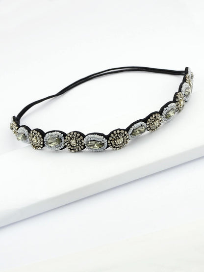 Handmade Braided Rhinestone Pearl Elastic Headbands Hair Bands Hair Accessories-2